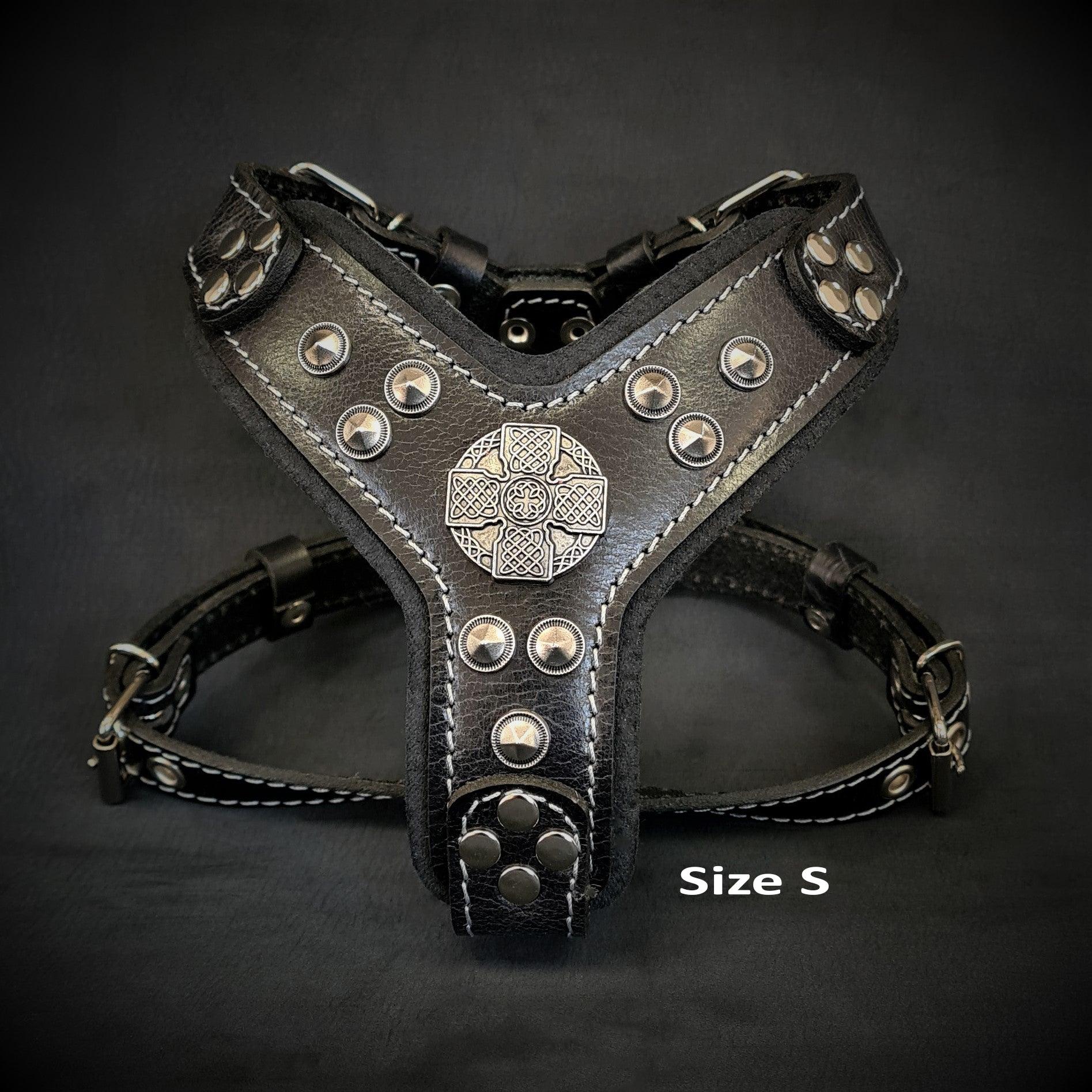 🐕‍🦺 Harnais pour Chien “Maximus” Black & Silver - Cuir Véritable, Conchos Argent, S/M