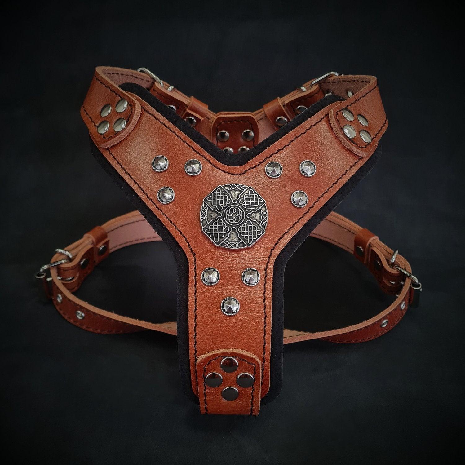 Luxe Artisanal Dog 🐺 MAXIMUS HARNESS - Brown & Silver Edition (Fait Main en Europe)
