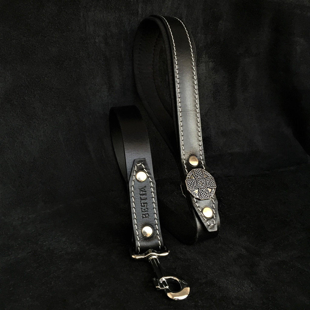 🖤 Maximus Silver Leash - Laisse Cuir 90 cm | Rivet Signature & Hardware Silver