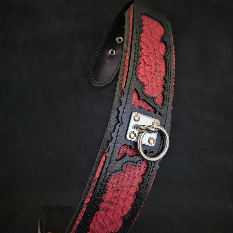 🐉 Red Dragon Collar - Cuir Noir & Python Rouge | M–XXL