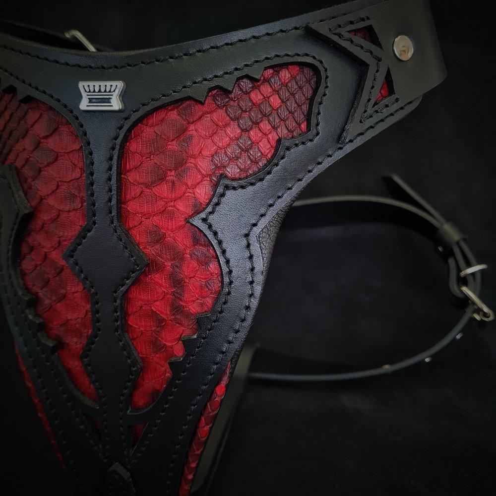Luxe Artisanal Dog 🐺 BESTIA “Red Dragon” - Harnais Cuir Python Rouge Premium (Fait Main en Europe)