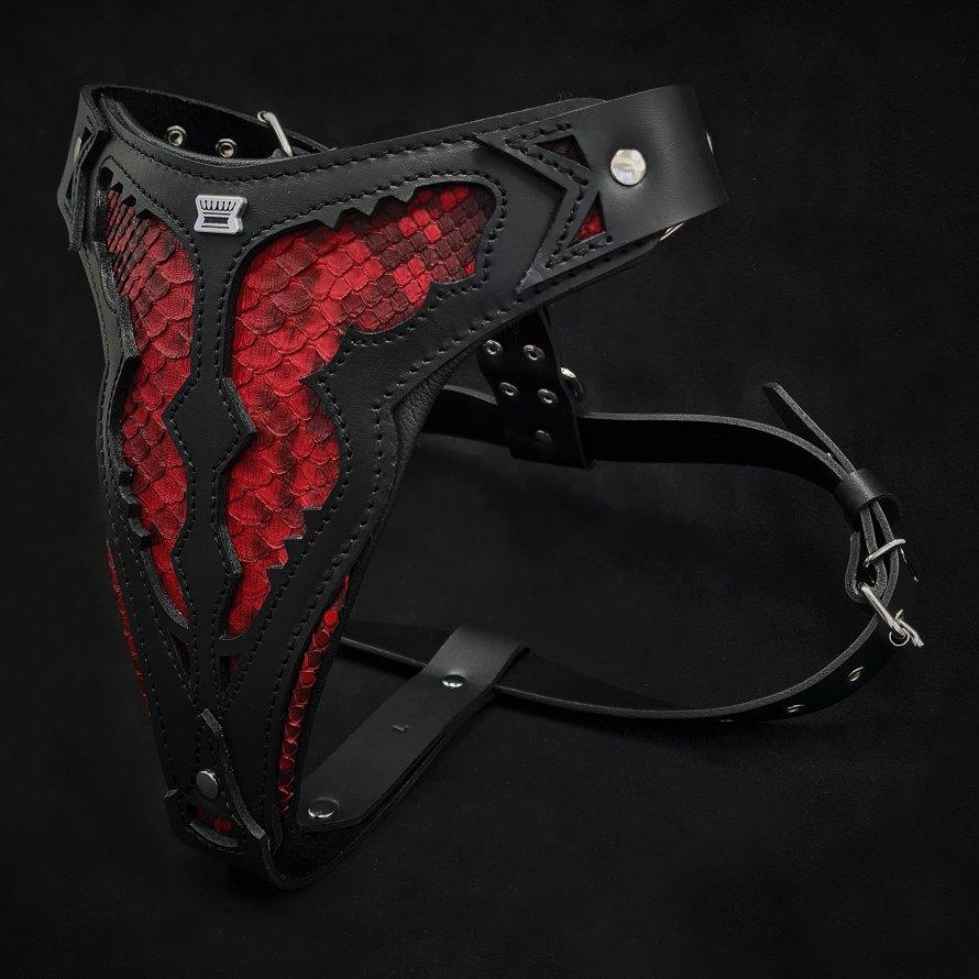 Luxe Artisanal Dog 🐺 BESTIA “Red Dragon” - Harnais Cuir Python Rouge Premium (Fait Main en Europe)