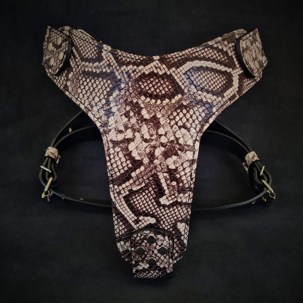 Luxe Artisanal Dog 🐺 BESTIA “Rock Python” - Harnais Cuir Véritable & Python‑Print Exclusif (Fait Main en Europe)