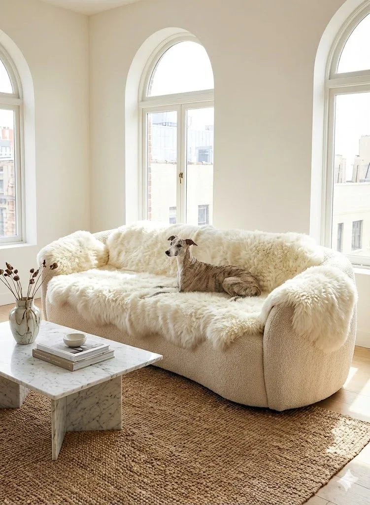 Genuine Ivory Sheepskin Couch Cover for Dogs — Natural Sofa Protector (Plastic-Free)-2