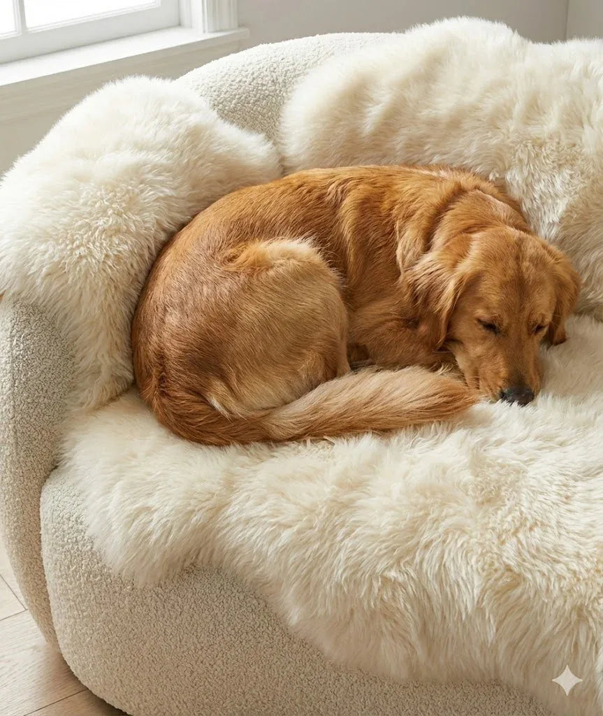 Genuine Ivory Sheepskin Couch Cover for Dogs — Natural Sofa Protector (Plastic-Free)-3